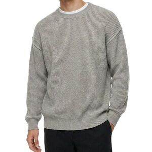 Vintage Abbate Men's Italian Merino Wool Sweater Gray Ribbed Knit Crewneck XL